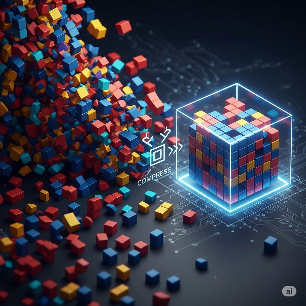 Ilustración que refleja la compresión de los datos por medio de algoritmos