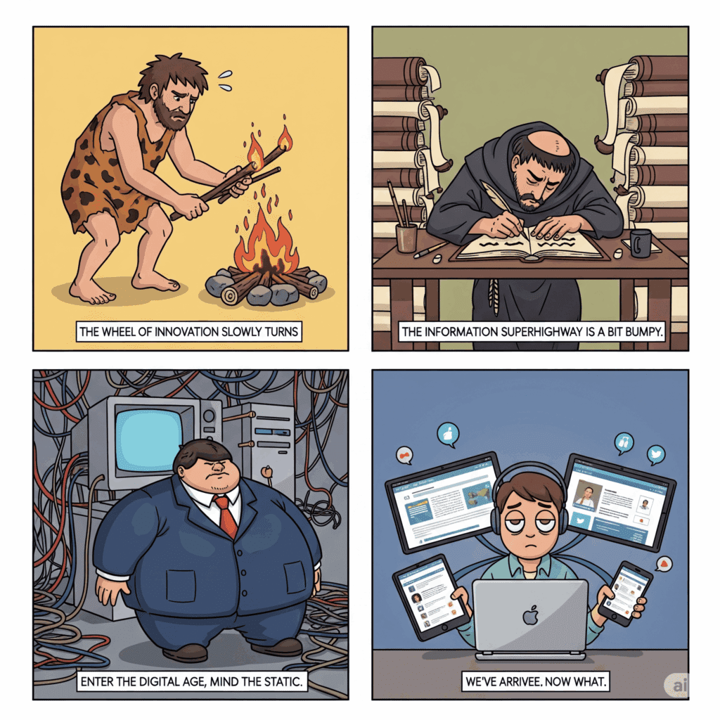 Comic que muestra la evolución de la tecnología