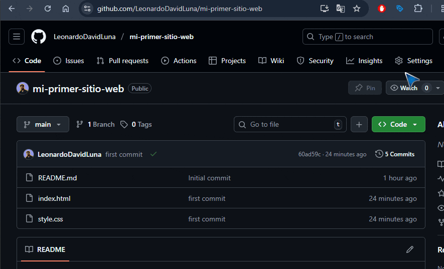 Activar github pages