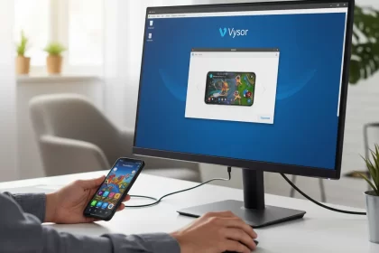 vysor siendo usado desde el ordenador y móvil