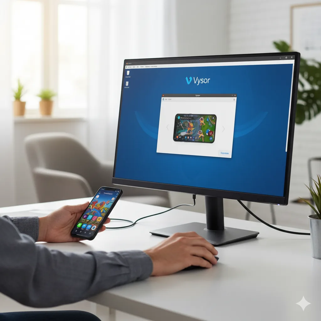 vysor siendo usado desde el ordenador y móvil