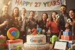 personas celebrando aniversario 27 de google