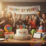 personas celebrando aniversario 27 de google