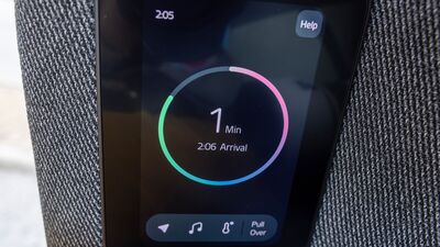 Aplicación interna de Zoox mostrando tiempo de llegada