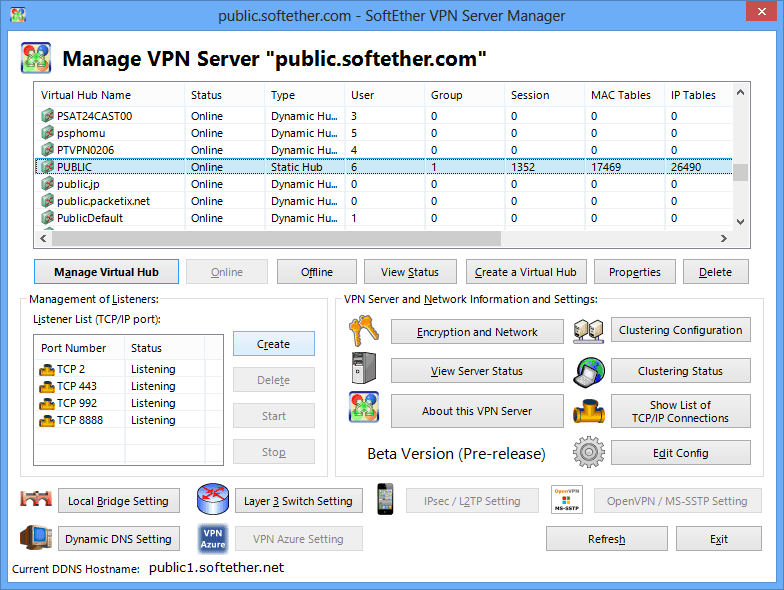 Vista de Softheter Server