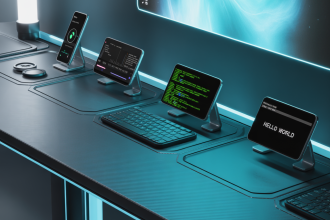 Múltiples celulares usados como monitores extras