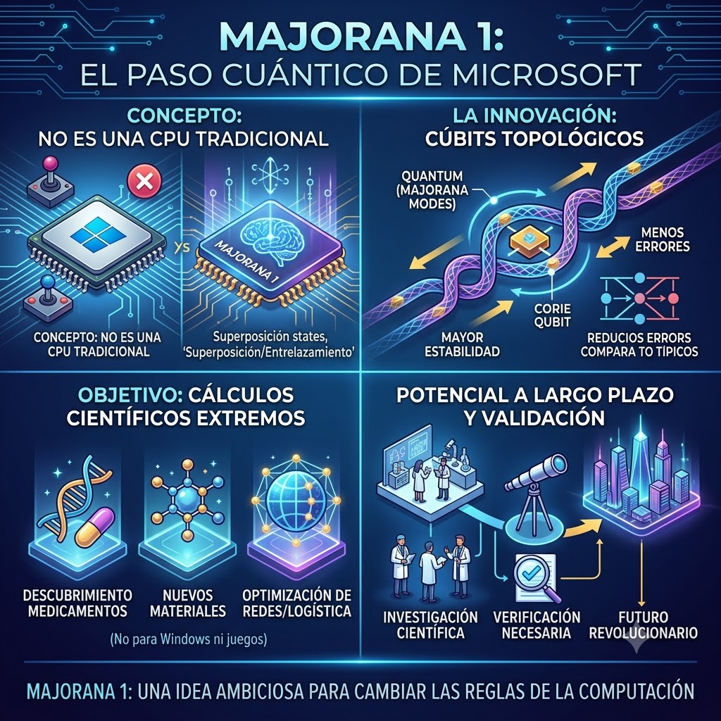 Infografía sobre el nuevo chip cuántico de microsoft