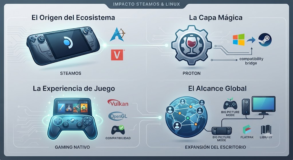 Infografía del funcionamiento de SteamOS