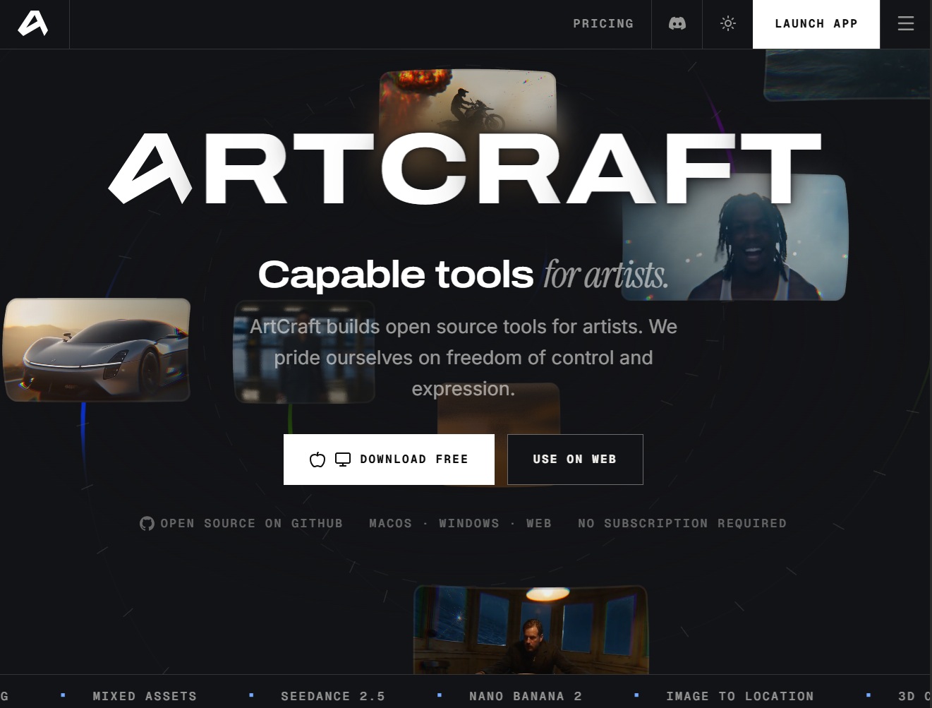 Vista de la página de Artcraft